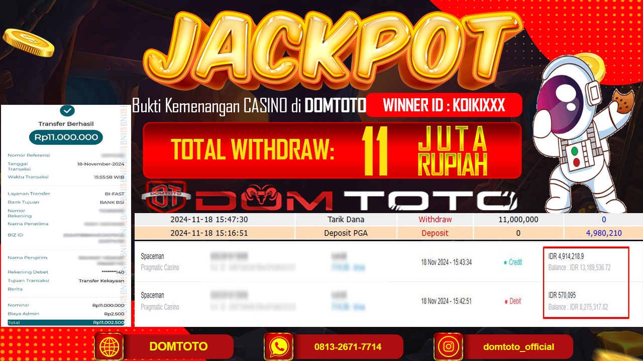 JACKPOT SPACEMAN 18 NOVEMBER 2024